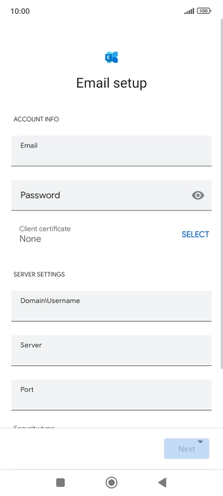 Press Password and key in the password for your email account.