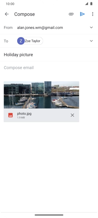 Press the text input field and write the text for your email message.