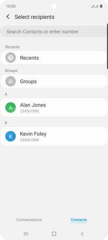 Press the search field and key in the first letters of the recipient's name.