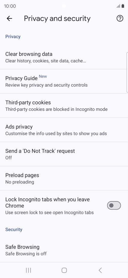 Press Clear browsing data.