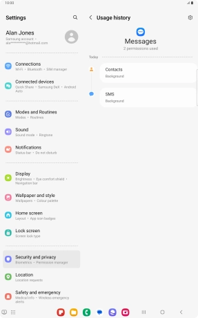 The app activity for the selected app is displayed.