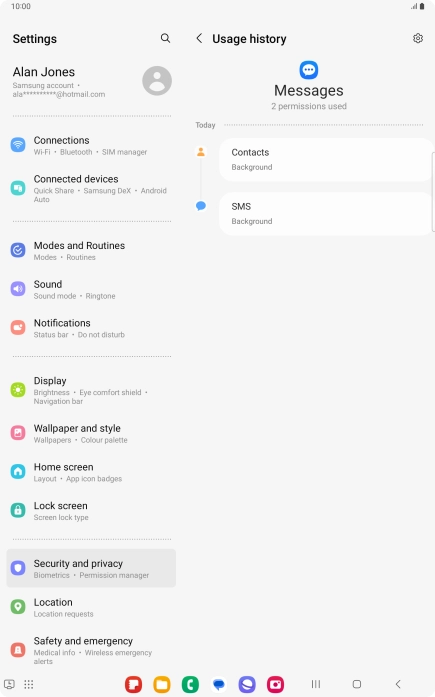 The app activity for the selected app is displayed.