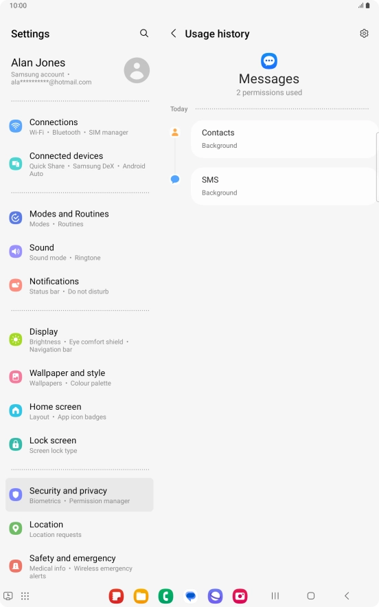 The app activity for the selected app is displayed.