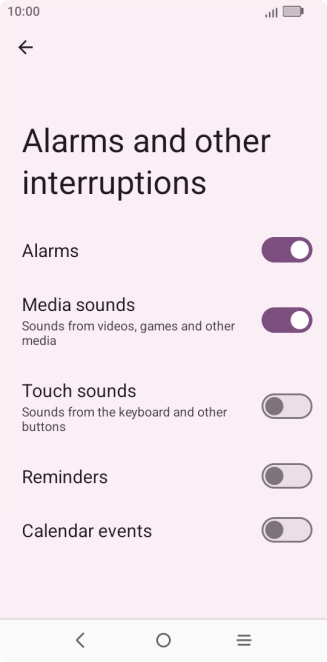 Press the indicators to turn sound and vibration for the selected functions on or off.