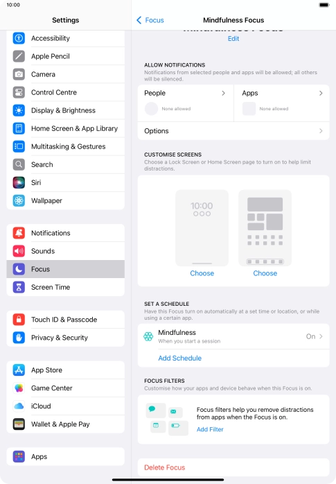 Press People and follow the instructions on the screen to select which contacts you would like to receive calls and notifications from when the selected focus mode is active.