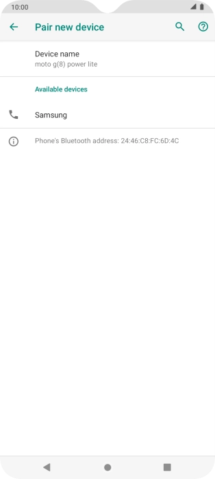 Press the required Bluetooth device and follow the instructions on the screen to pair the device with your phone.