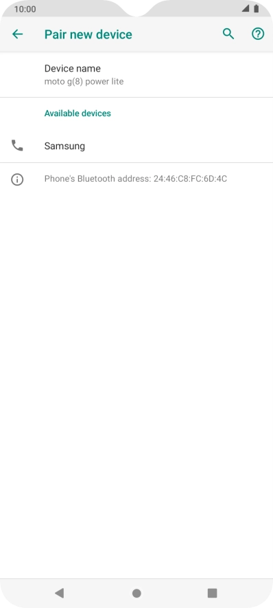 Press the required Bluetooth device and follow the instructions on the screen to pair the device with your phone.