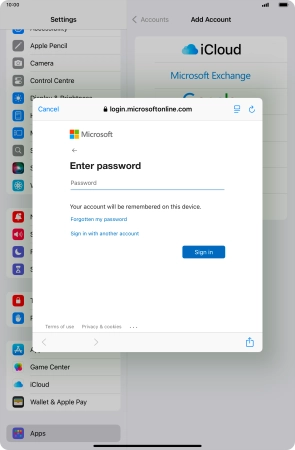 Press Password and key in the password for your email account.