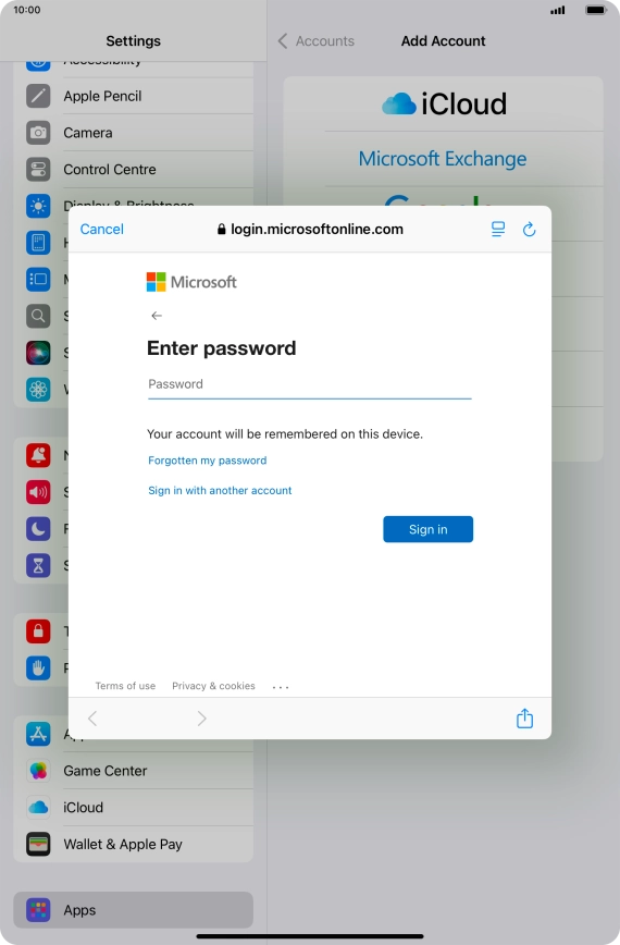 Press Password and key in the password for your email account.