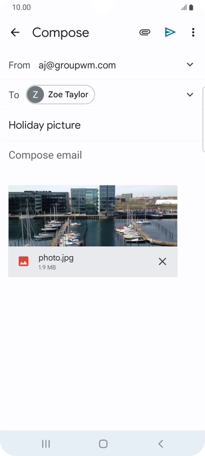 Press the text input field and write the text for your email message.