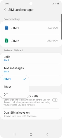 Press the required setting.