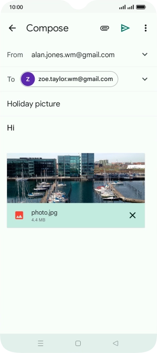 Press the send icon when you've finished your email message.