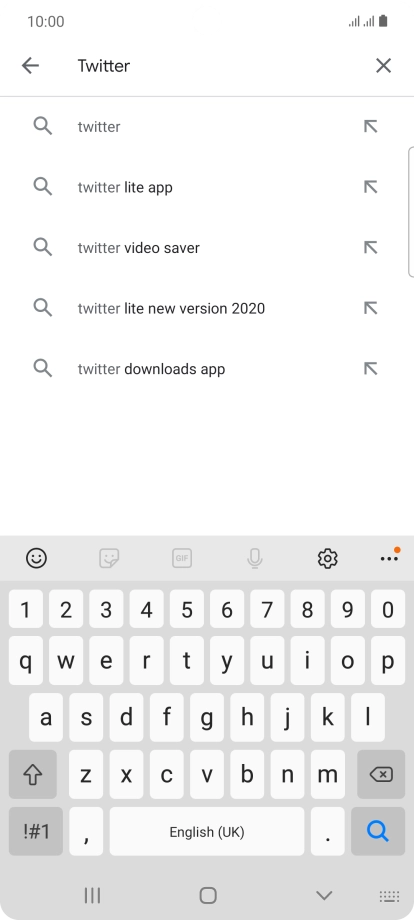 Key in Twitter and press the search icon.