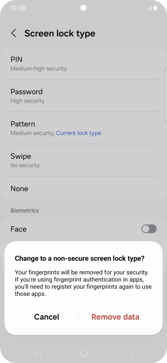 Press Remove data.
