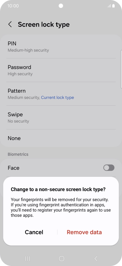 Press Remove data.