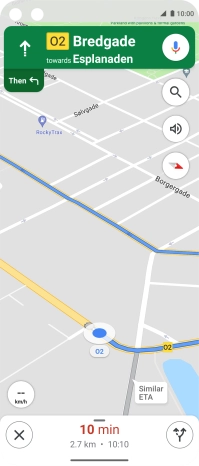 The travel information at the bottom of the screen shows your estimated time of arrival and distance to destination.