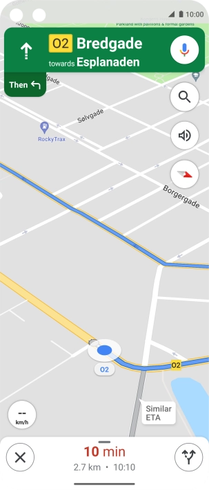 The travel information at the bottom of the screen shows your estimated time of arrival and distance to destination.