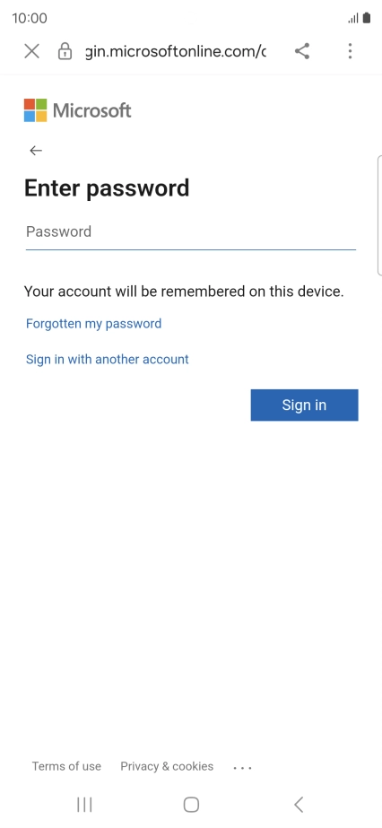 Press Password and key in the password for your email account.