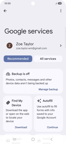 Press Manage backup.