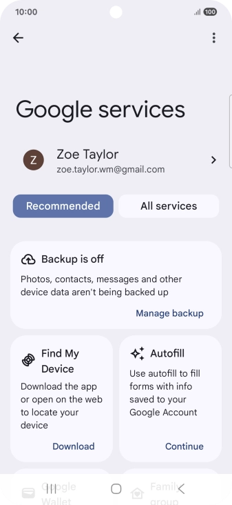 Press Manage backup.