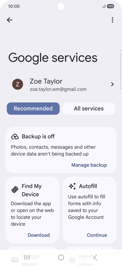 Press Manage backup.