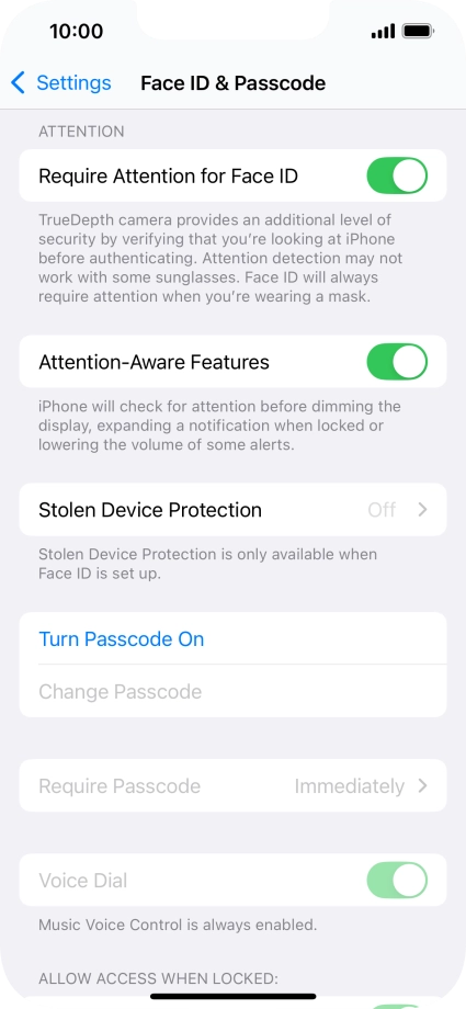 Press Turn Passcode On and key in a phone lock code of your own choice twice.