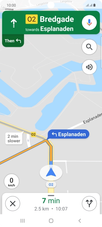 The travel information at the bottom of the screen shows your estimated time of arrival and distance to destination.
