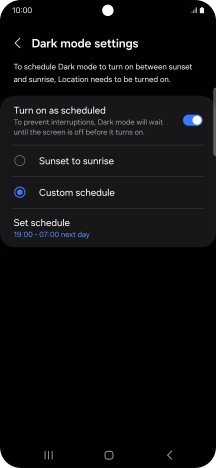 Press the required setting.