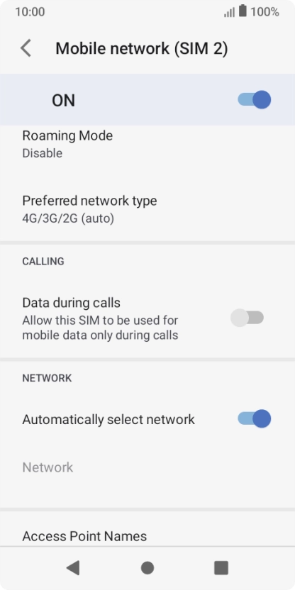 Press the indicator to turn use of the SIM on or off.