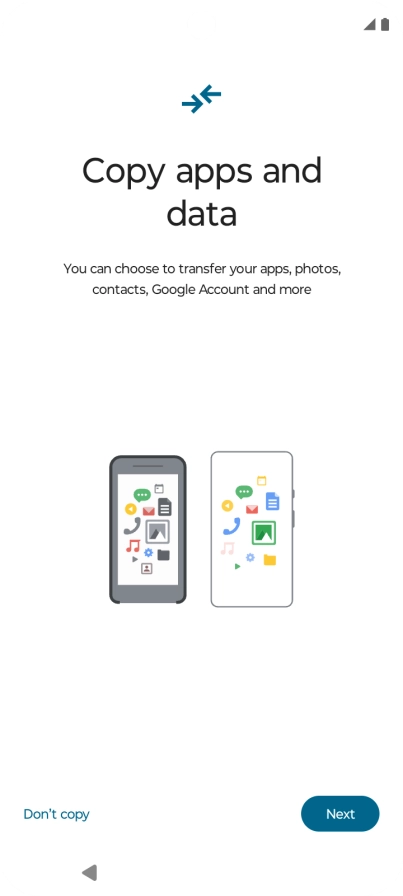 When this screen is displayed, your phone is ready to restore content from a Google One backup.