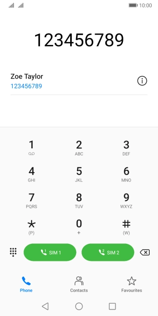 Key in the required number and press the call icon next to the required SIM.