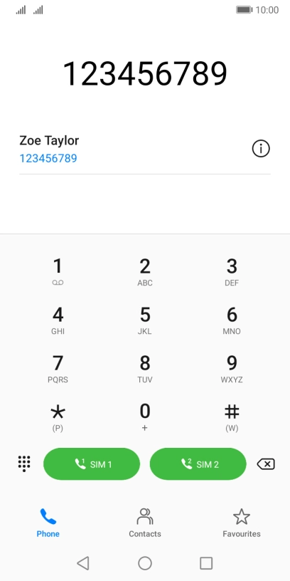 Key in the required number and press the call icon next to the required SIM.