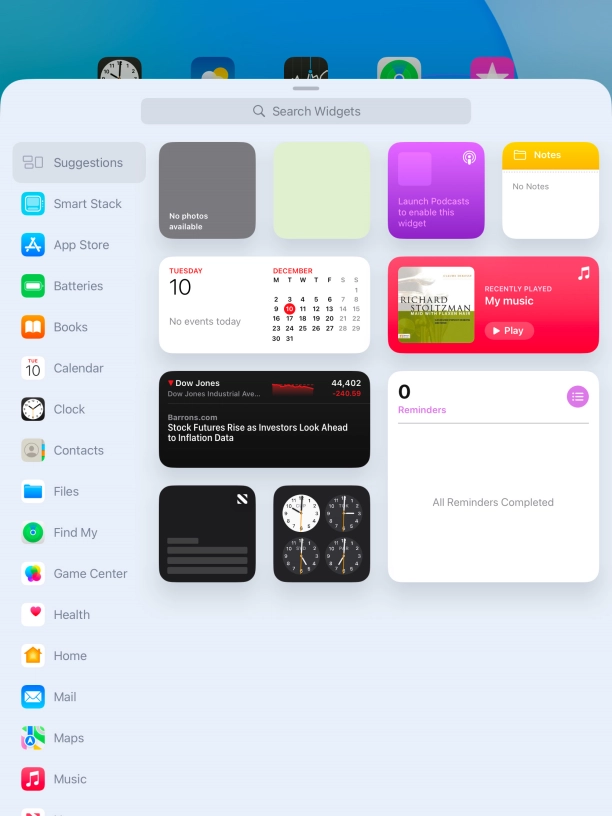 Press the required widget.