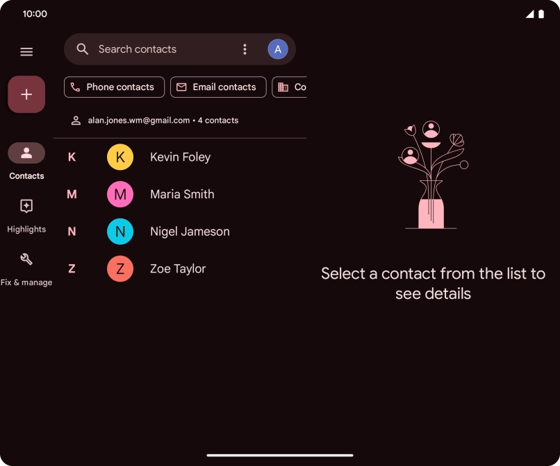 Press and hold the required contact.