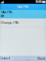 Select SIM PIN to turn the function on or off.