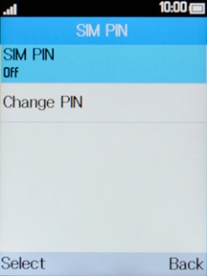 Select SIM PIN to turn the function on or off.