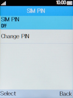Select SIM PIN to turn the function on or off.