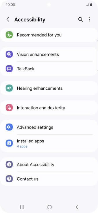 Press Vision enhancements and follow the instructions on the screen to select the required settings.