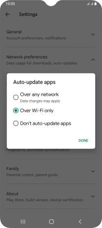 To turn on automatic update of apps using mobile network, press Over any network.