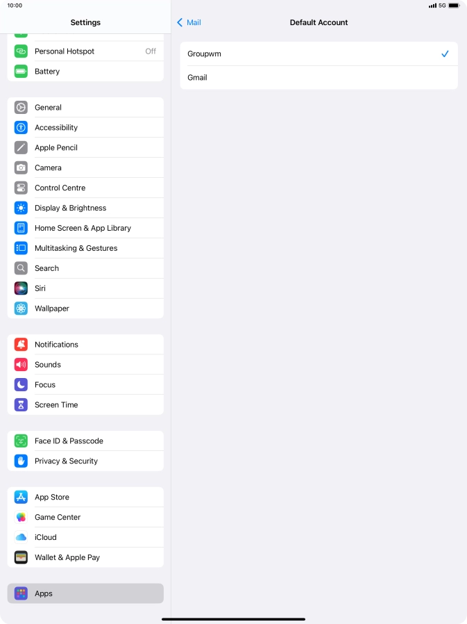 Press the required email account to select the email account as your default account.