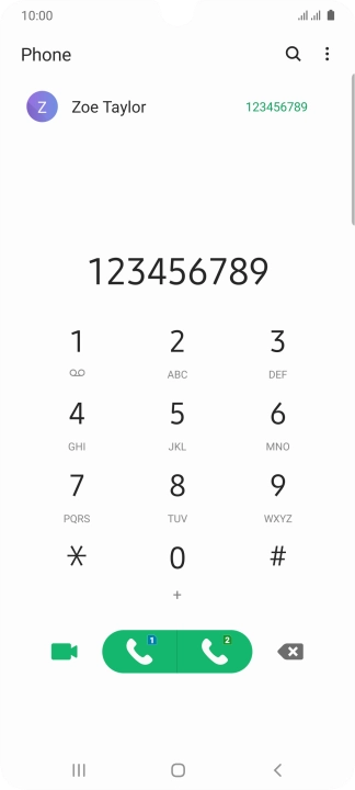 Key in the required number and press the call icon next to the required SIM.