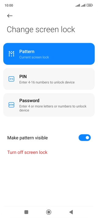 Key in the current phone lock code and press Turn off screen lock.
