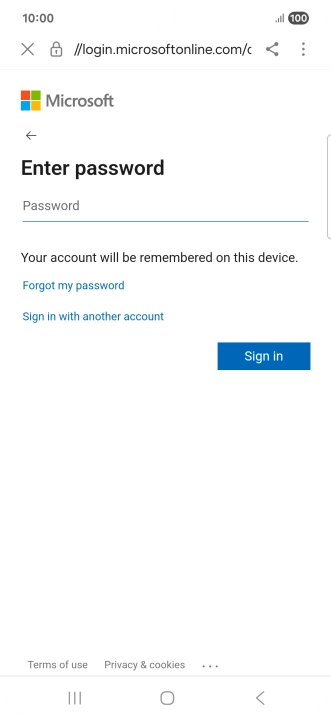 Press Password and key in the password for your email account.