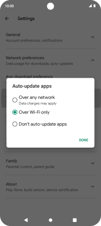 To turn on automatic update of apps using mobile network, press Over any network.