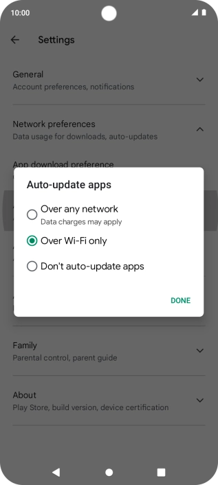To turn on automatic update of apps using mobile network, press Over any network.