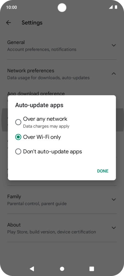 To turn on automatic update of apps using mobile network, press Over any network.