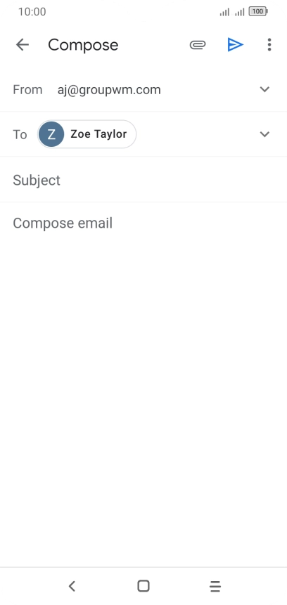 Press Subject and key in the subject for the email message.