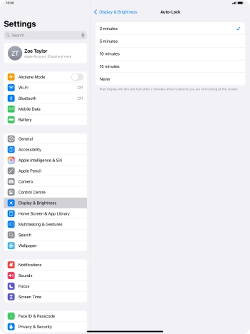 Press the required setting.