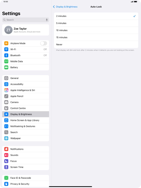 Press the required setting.