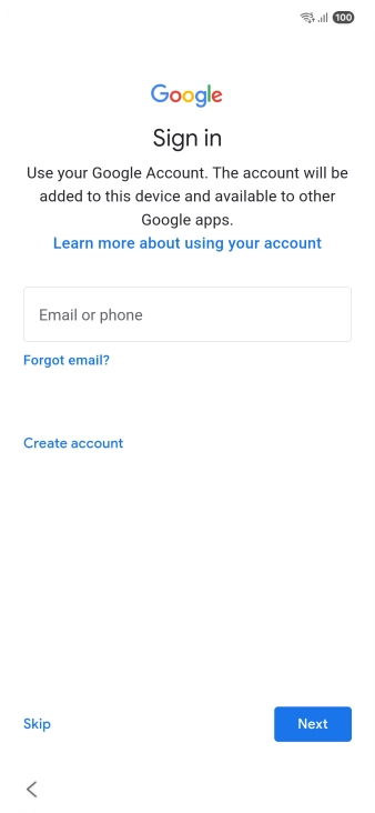 Press Email or phone and key in the username for your Google account.